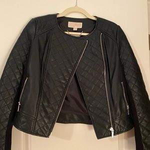 Leather jacket with side zip